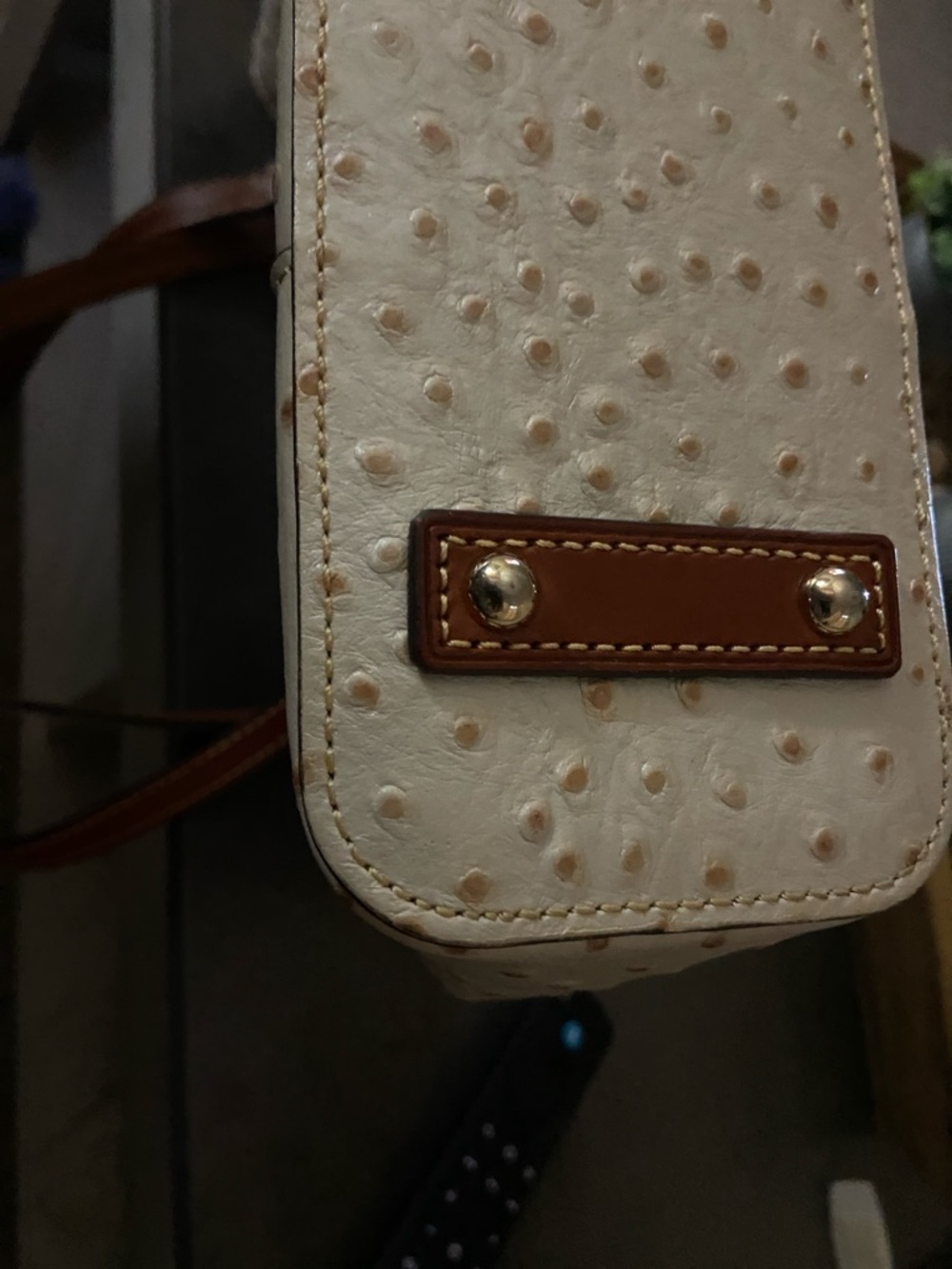 Dooney & Bourke Cream Ostrich-Embossed Lexington Tote Leather Purse - Picture 6 of 6